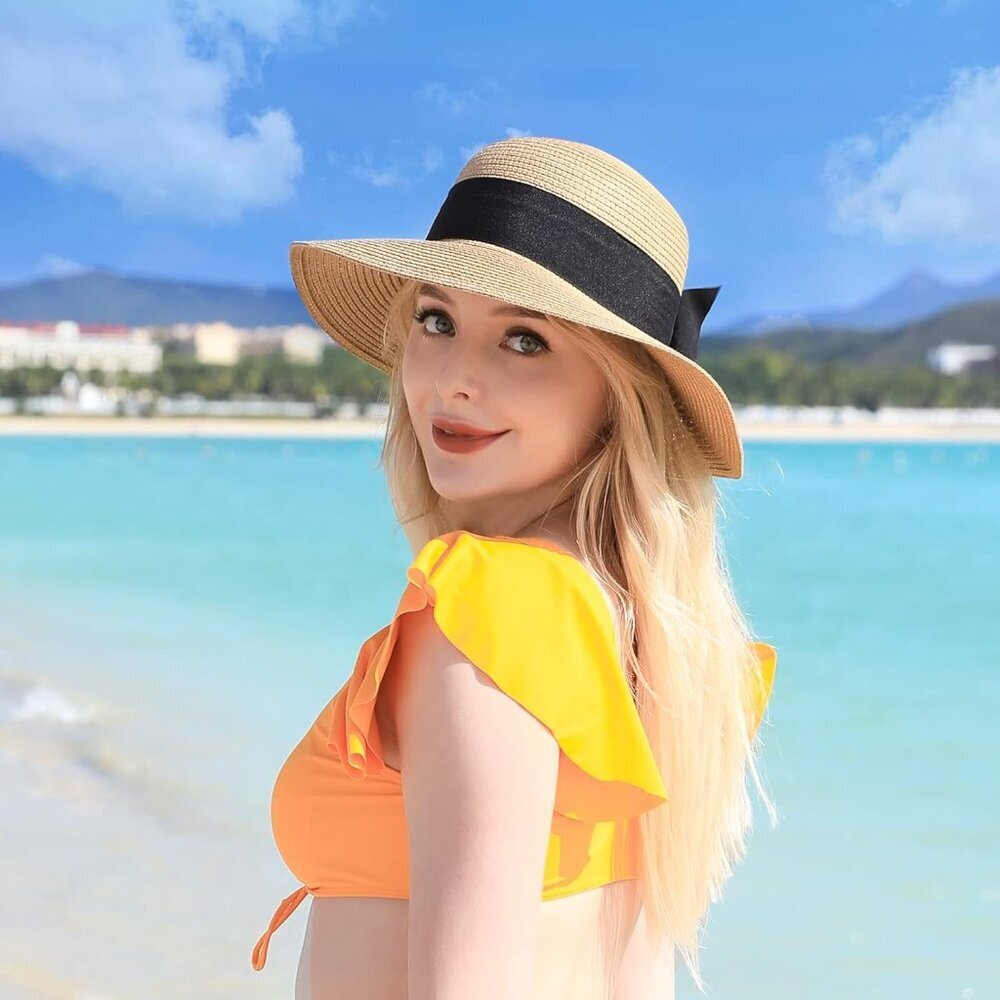 Beach Sun Hats for Women, Straw Hat for Women UPF 50+ UV Sun Protection Summer H - Picture 7 of 8